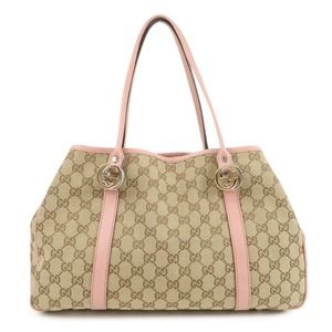 💎✨BEAUTIFUL✨💎 Authentic GUCCI GG Twins GG Canvas Leather Tote Bag Pink B…